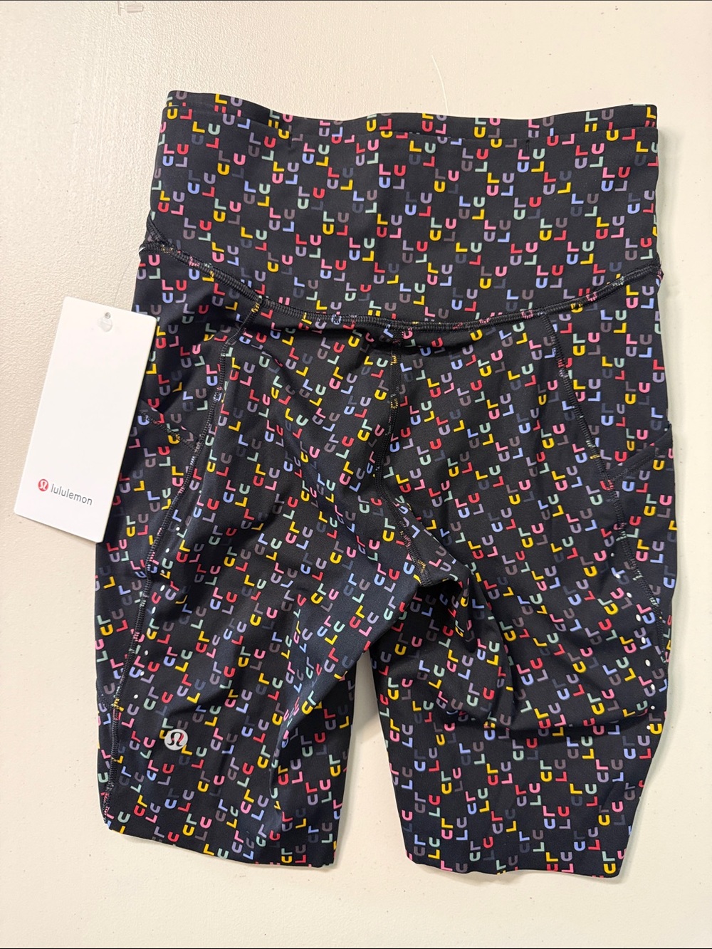 NWT Lululemon Fast and Free High Rise Biker Shorts LULU Rainbow Black sz4